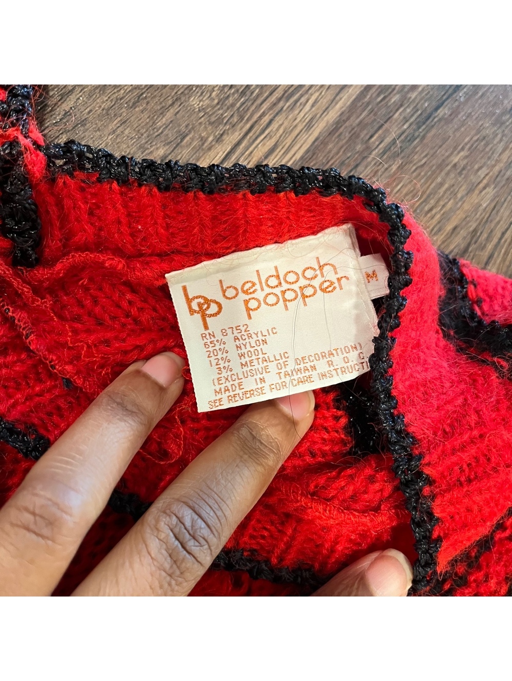 Vintage red Bedloch Popper and black striped knit sweater - Picture 3 of 4